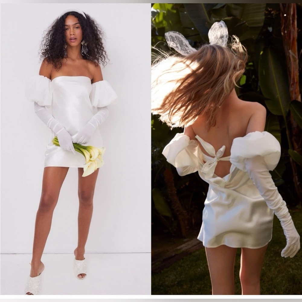 For Love And Lemons White mini Dress with detachable sleeve gloves
